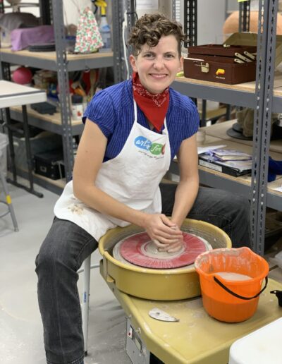 Cara Steinbuchel throwing at potters wheel in ISM studio