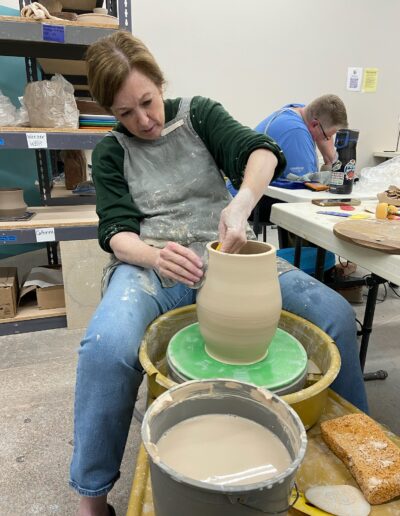 TVP Teaching Center Class student throwing at the wheel, Intermediate wheel Class, large vase