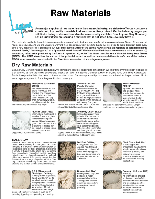 Laguna Clays Raw Materials Catalog Cover Image